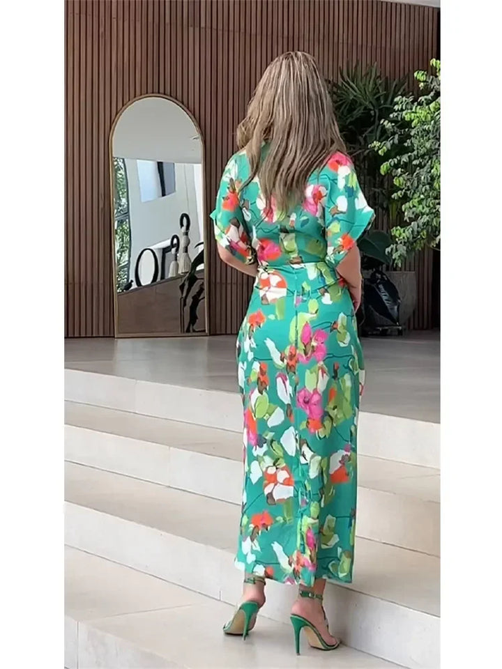 Valentina - Blumiges Knopfleisten-Maxi-Hemdkleid