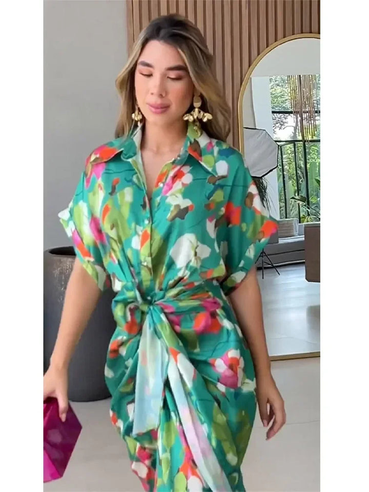 Valentina - Blumiges Knopfleisten-Maxi-Hemdkleid