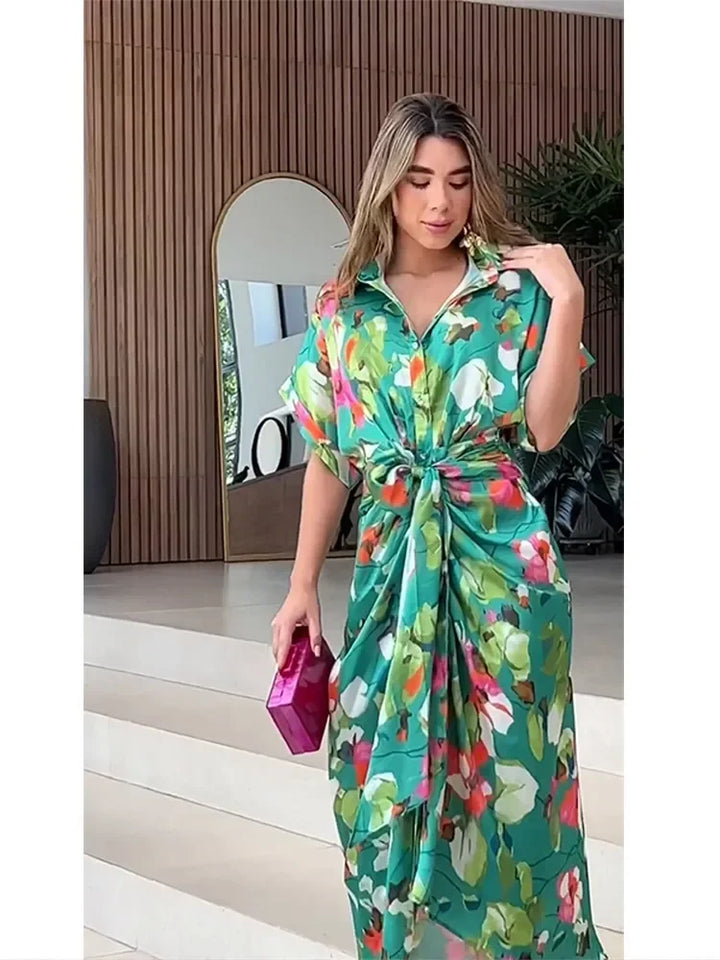 Valentina - Blumiges Knopfleisten-Maxi-Hemdkleid