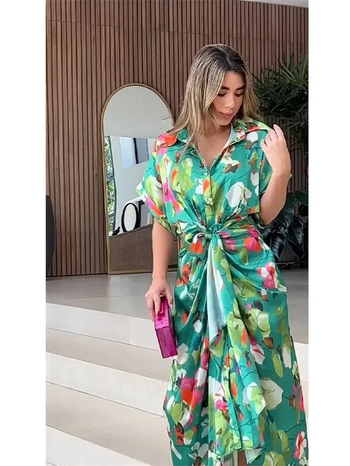 Valentina - Blumiges Knopfleisten-Maxi-Hemdkleid