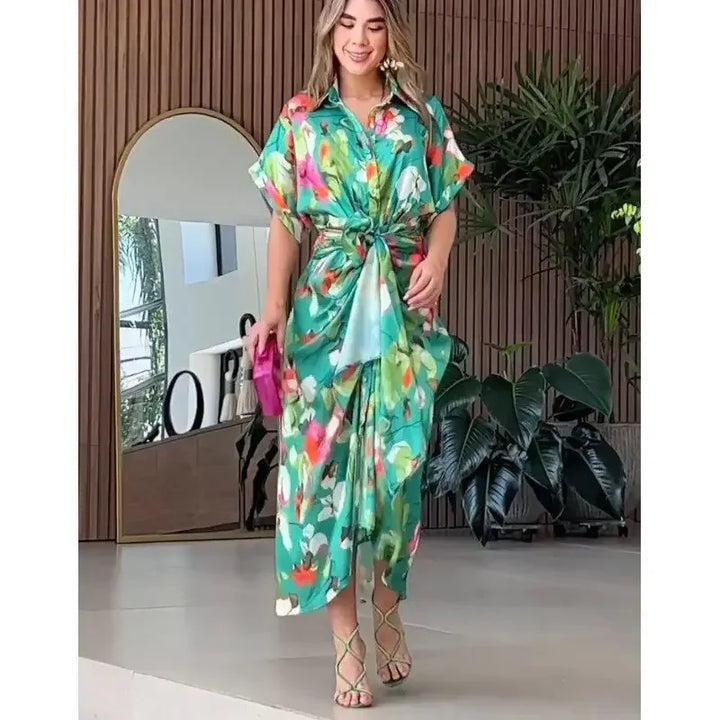 Valentina - Blumiges Knopfleisten-Maxi-Hemdkleid