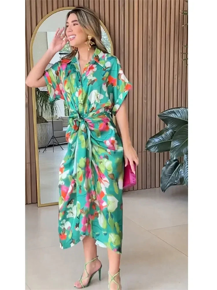 Valentina - Blumiges Knopfleisten-Maxi-Hemdkleid